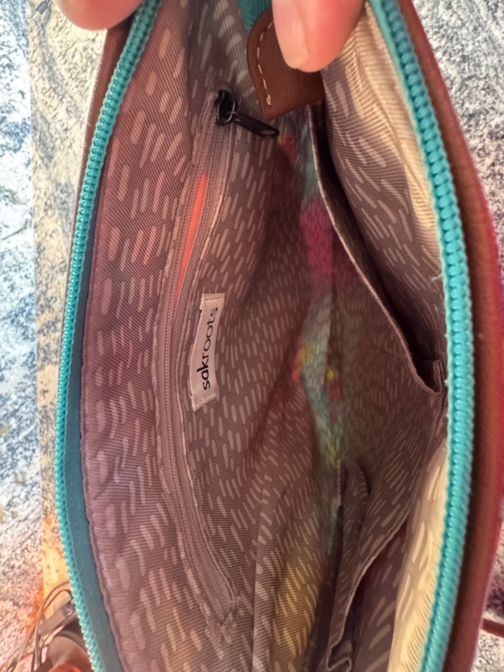 Sakroots Turquoise Floral Crossbody with Brown Strap - Picture 4 of 4